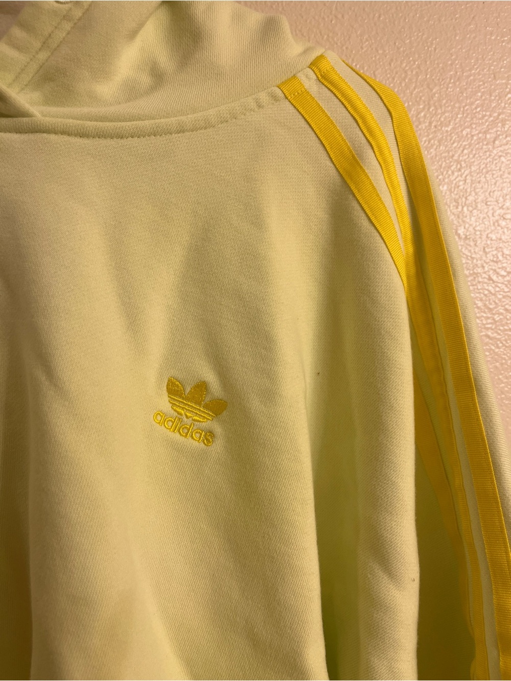 adidas women’s cropped Crewneck Sweatshirt in Light Yellow with Yellow Stripes